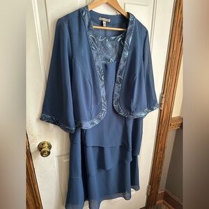 Maya Brooke Women's Embroidered 16W Blue Formal Mother of Bride Dress Two Piece